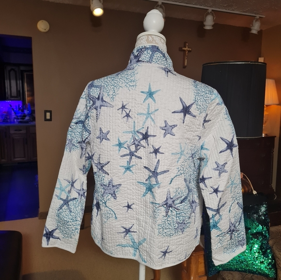 Patty Kim Quilt Jacket Long sleeve Starfish Print Button Front Size S - Picture 7 of 16